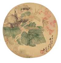 任薰 甲申（1884年）作   花卉 扇面